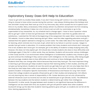 Exploratory Essay: Does Grit Help to Education