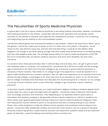 The Peculiarities Of Sports Medicine Physician