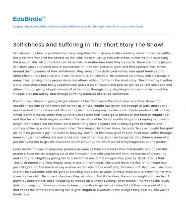 Selfishness And Suffering In The Short Story The Shawl