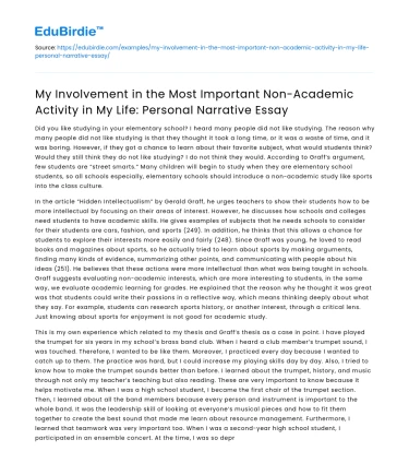 Personal Narrative: Most Important Non-Academic Activity