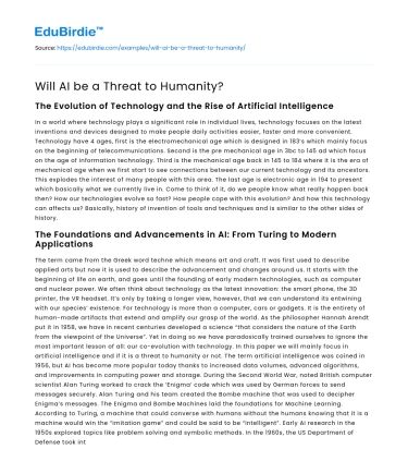 Will AI be a Threat to Humanity?