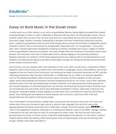 Essay on Rock Music in the Soviet Union