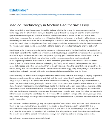 Medical Technology in Modern Healthcare: Essay