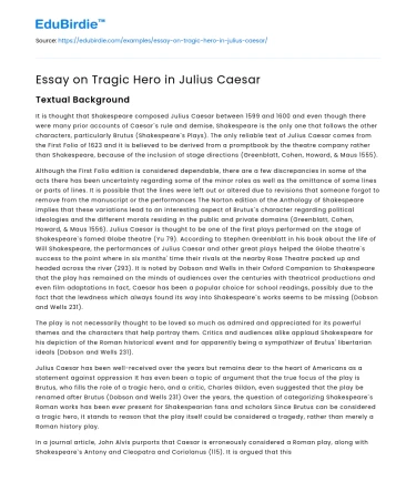 Essay on Tragic Hero in Julius Caesar