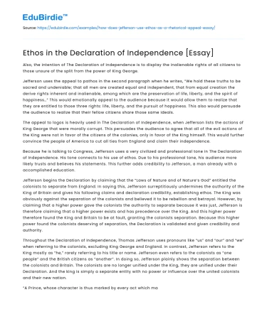 Ethos in the Declaration of Independence [Essay]