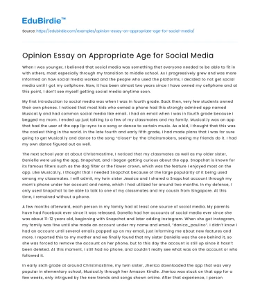 Opinion Essay on Appropriate Age for Social Media