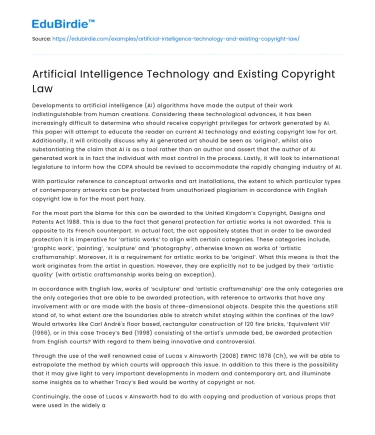 Artificial Intelligence Technology and Existing Copyright Law