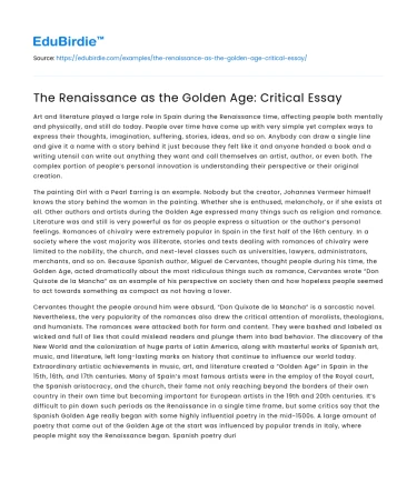 The Renaissance as the Golden Age: Critical Essay