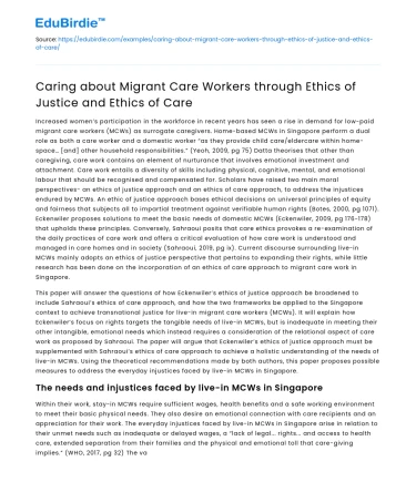 Ethical care for migrant workers: Justice & Care