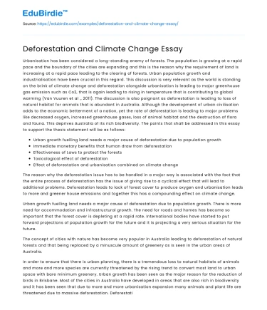 Deforestation and Climate Change Essay