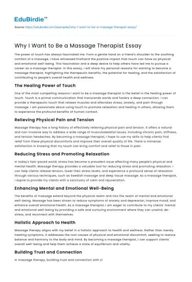 Why I Want to Be a Massage Therapist Essay