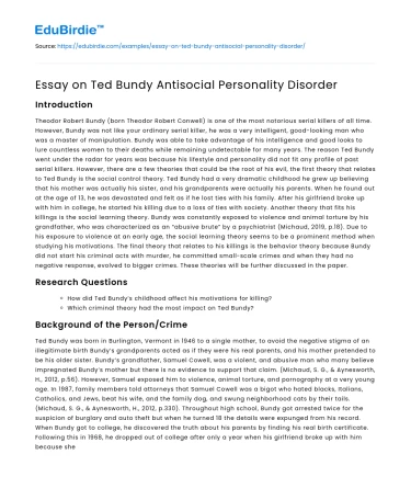 Essay on Ted Bundy Antisocial Personality Disorder