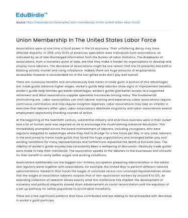 Decline and Impact of Union Membership in the U.S. Labor Force
