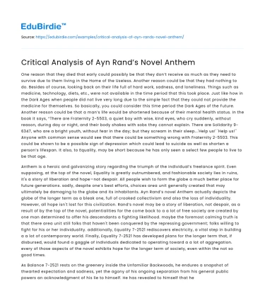 Collectivism in Anthem: The Price of Sacrificing Self for Society