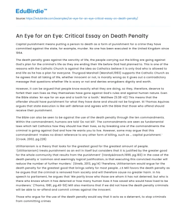 An Eye for an Eye: Critical Essay on Death Penalty