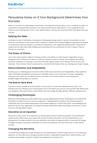 Persuasive Essay on if Your Background Determines Your Success
