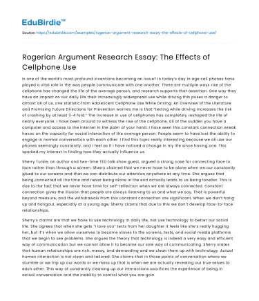 Rogerian Argument Research Essay: The Effects of Cellphone Use