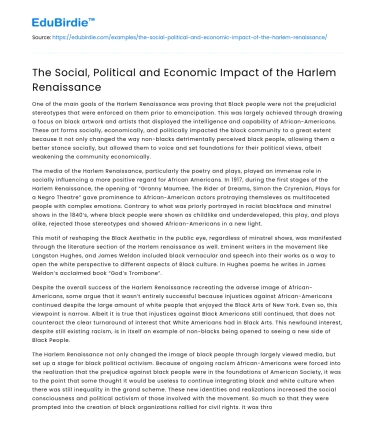 The Social, Political and Economic Impact of the Harlem Renaissance