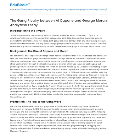 The Gang Rivalry between Al Capone and George Moran: Analytical Essay