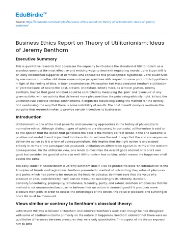 Utilitarianism in Business Ethics: Jeremy Bentham’s Ideas