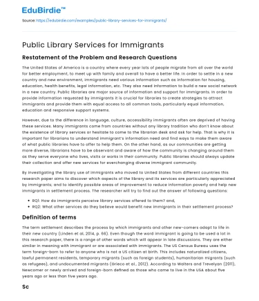 Public Library Services for Immigrants