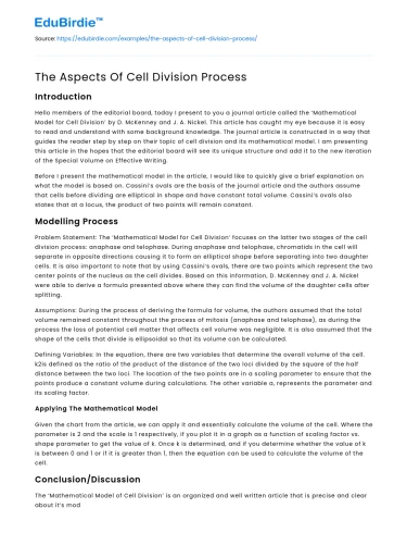 The Aspects Of Cell Division Process
