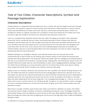 Tale of Two Cities: Character Descriptions, Symbol and Passage Explanation