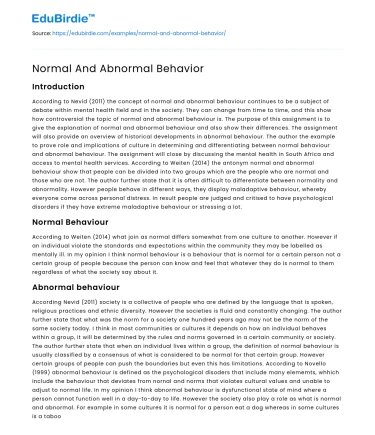 Normal And Abnormal Behavior