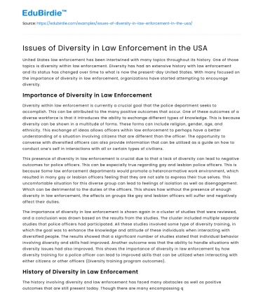 Issues of Diversity in Law Enforcement in the USA