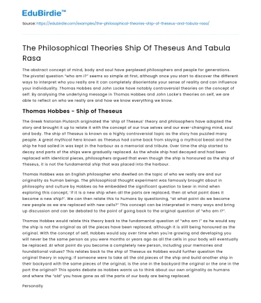 The Philosophical Theories Ship Of Theseus And Tabula Rasa