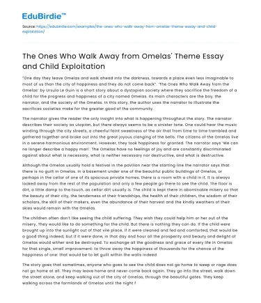 The Ones Who Walk Away from Omelas’ Theme Essay and Child Exploitation