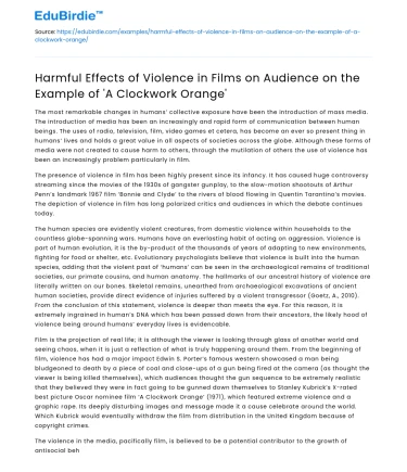 Effects of Violence in ‘A Clockwork Orange’ on Audience