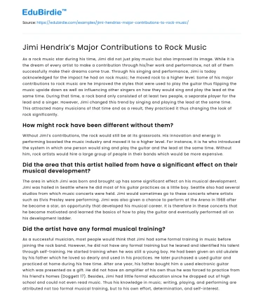 Jimi Hendrix’s Major Contributions to Rock Music