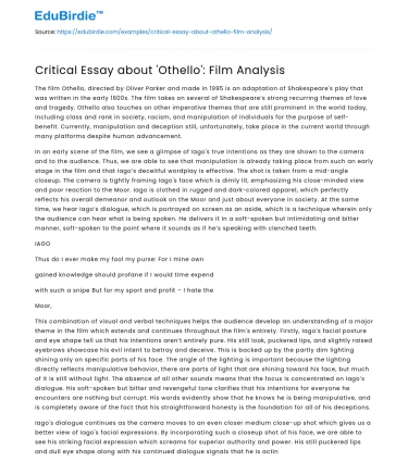 Critical Essay about ‘Othello’: Film Analysis