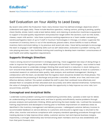 Self Evaluation on Your Ability to Lead Essay