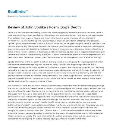 Review of John Updike’s Poem ‘Dog’s Death’