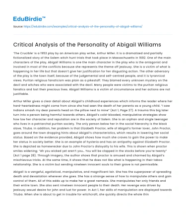 Critical Analysis of the Personality of Abigail Williams