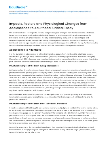 Adolescence to Adulthood: Impacts, Factors, Changes