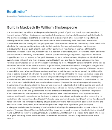 Guilt in Macbeth By William Shakespeare