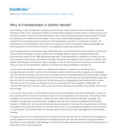 Why Is Frankenstein A Gothic Novel?