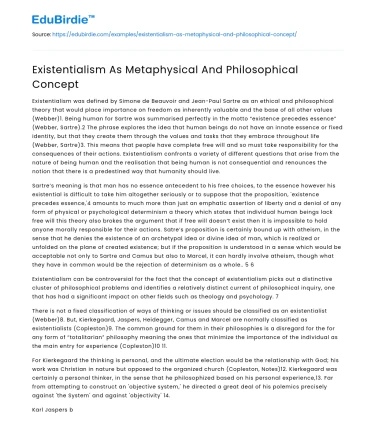 Existentialism As Metaphysical And Philosophical Concept