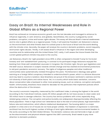 Brazil’s Internal Weaknesses and Global Role as Regional Power