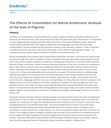 Impact of Colonization on Native Americans: Pilgrim Role Analysis