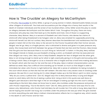 How Is ‘The Crucible’ an Allegory for McCarthyism