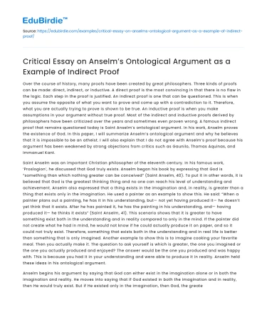 Anselm’s Ontological Argument as an Example of Indirect Proof