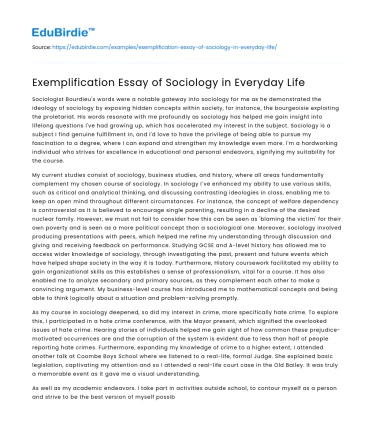Exemplification Essay of Sociology in Everyday Life