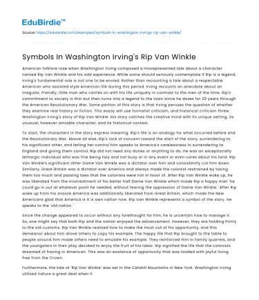 Symbols In Washington Irving’s Rip Van Winkle