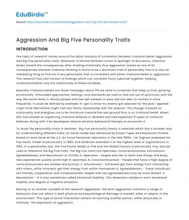 Aggression And Big Five Personality Traits