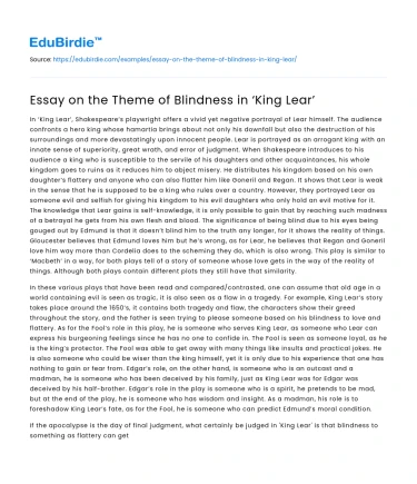 Essay on the Theme of Blindness in ‘King Lear’
