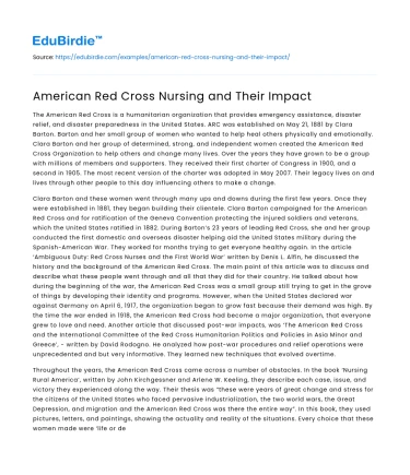 American Red Cross Nursing and Their Impact